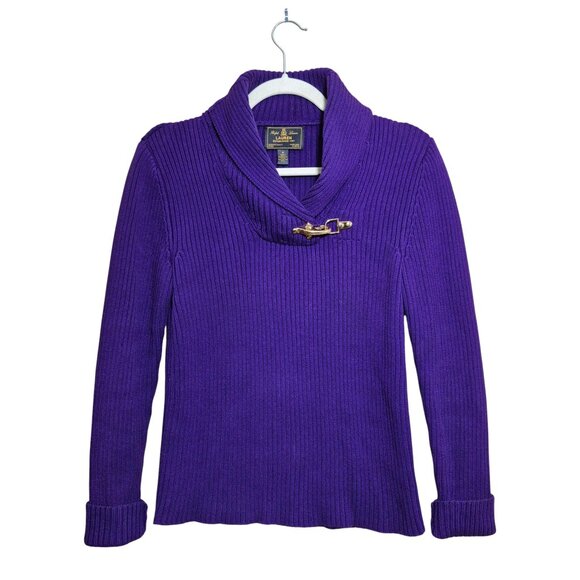 Ralph Lauren Sweater Womens M Purple Cotton Knit Long Sleeve Black Label Vintage - Picture 1 of 6